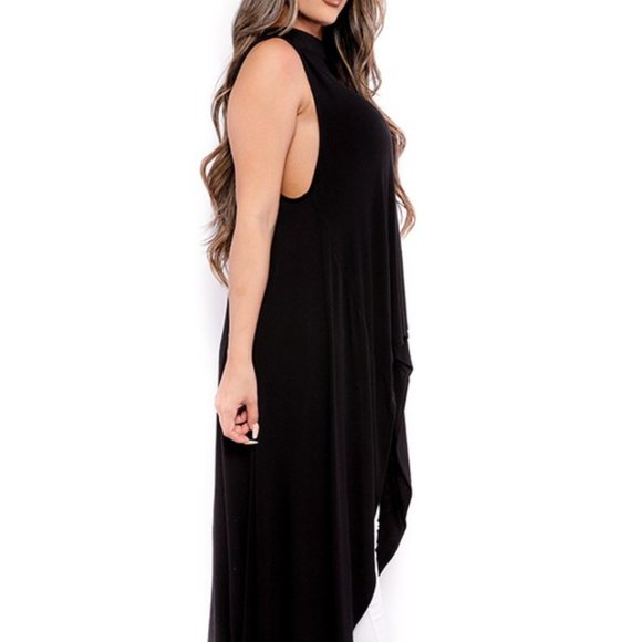 Black Mock Neck High Low Blouse Top with Keyhole Back - Picture 4 of 6